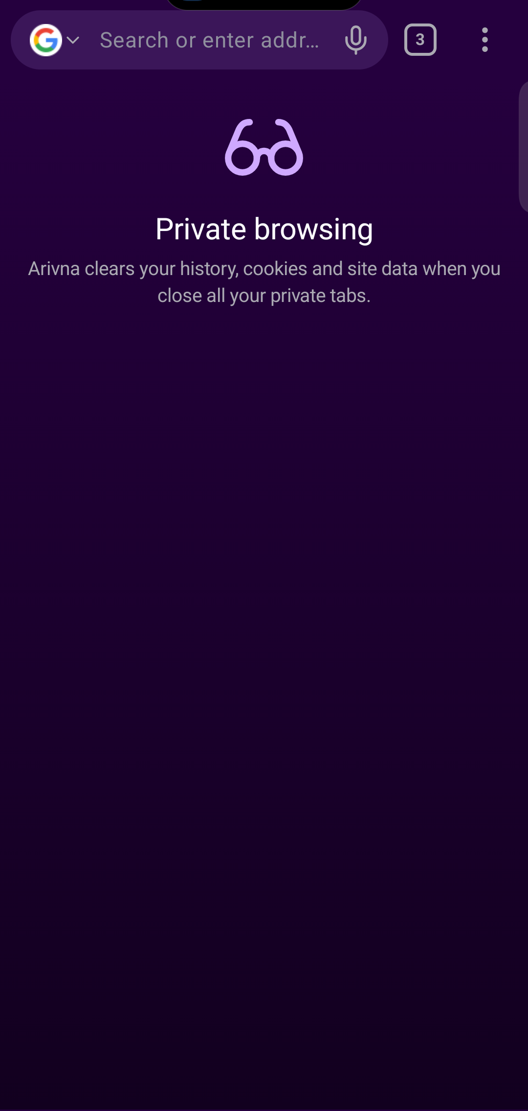 Private browsing screen